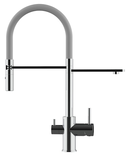 3 Wege Wasserhahn Küchenarmatur, FL, mit 360° schwenkbarem Auslauf, abnehmbare 2 strahl Handbrause, Verchromt / Grau