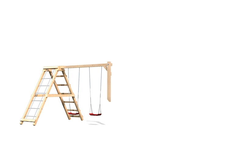 Akubi Schaukelanbau Doppelschaukel mit Klettergerüst und Netzrampe für Fidel, Benajmin und Gernegroß