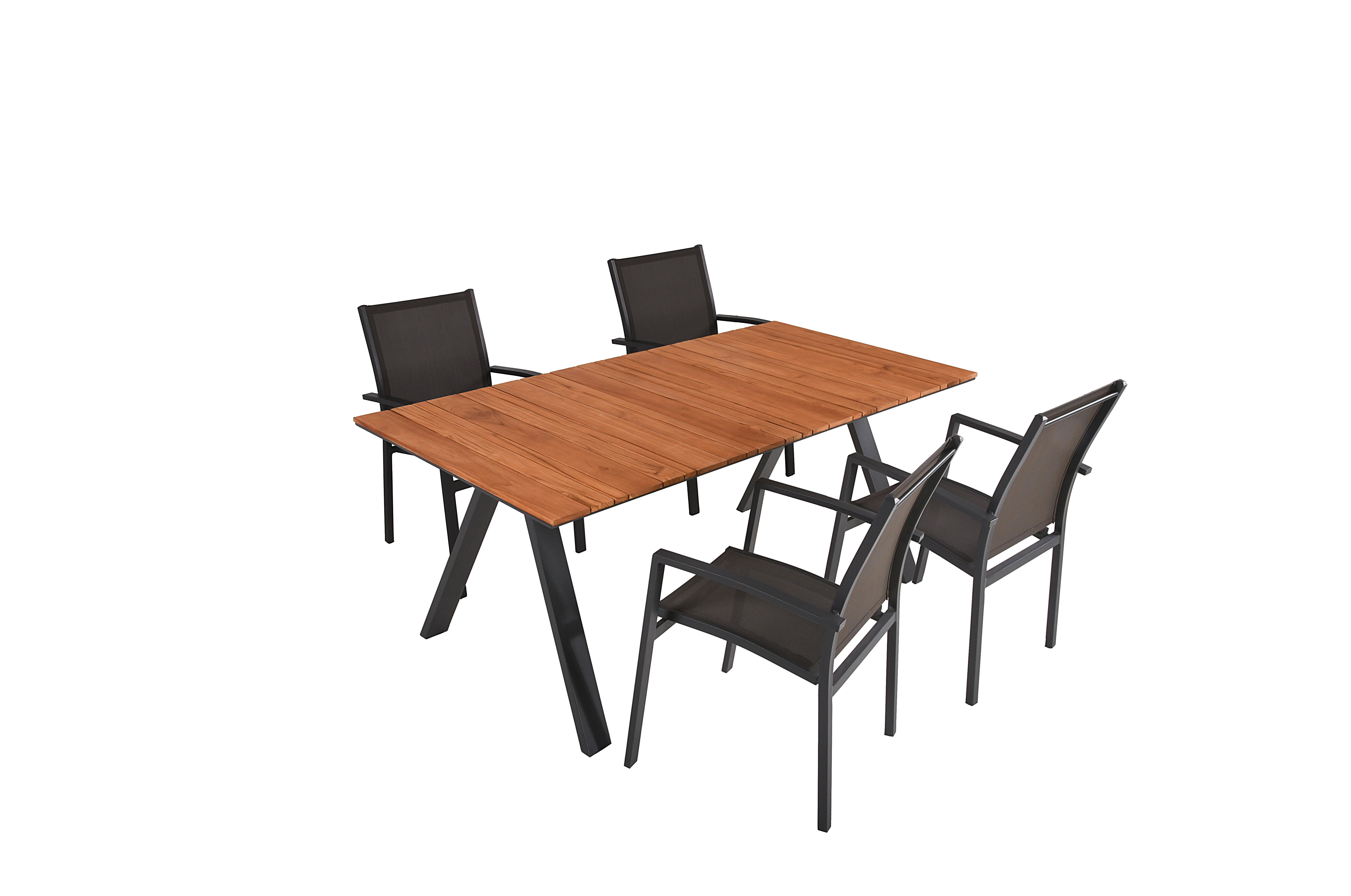 Garden Pleasure Gartenmöbel Set DAVINA / ELENA 05, Tisch 180 x 90 +  4 Stapelsessel, Aluminium / Teak / Kunststoffgewebe