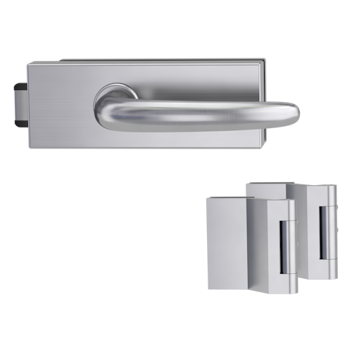 Griffwerk PURISTO S -Edelstahl matt Ganzglastürbeschlagset -3-teiliger Bandsatz -mit Griff DESM ULMER GRIFF -EM -UV