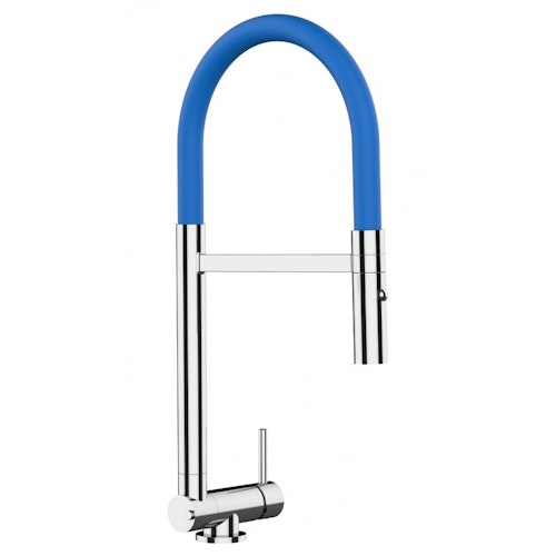 Wasserhahn Vorfenster Küchenarmatur, Umklappbar 4,5 CM, mit 360° schwenkbarem Auslauf, abnehmbare 2 strahl Handbrause, Verchromt / Blau