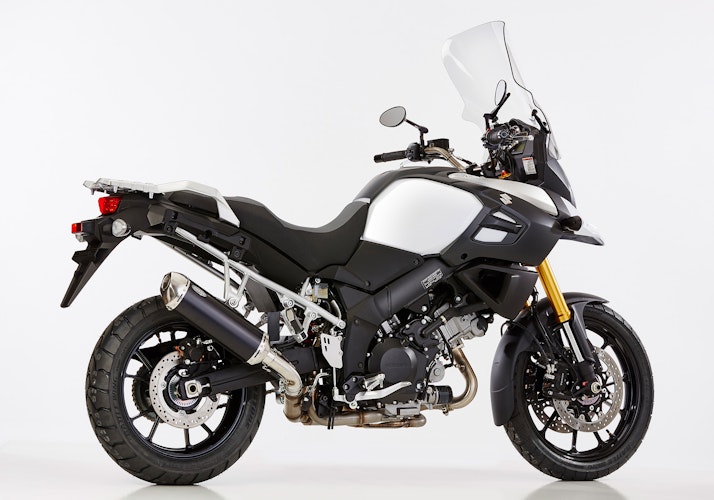 SHARK SLIP-ON Aluminium eloxiert/Endkappe Edelstahl poliert schwarz DSX-5 für SUZUKI V-Strom 1000 EURO3  