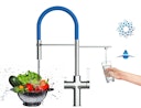 Vorschaubild 4 Wege Wasserhahn Küchenarmatur, FC, mit 360° schwenkbarem Auslauf, abnehmbare 2 strahl Handbrause, Verchromt / Blau