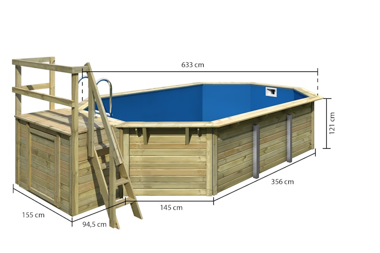 Karibu Pool Modell X4 610 x 400 cm mit Terrasse - kesseldruckimprägniert mit Metallecken