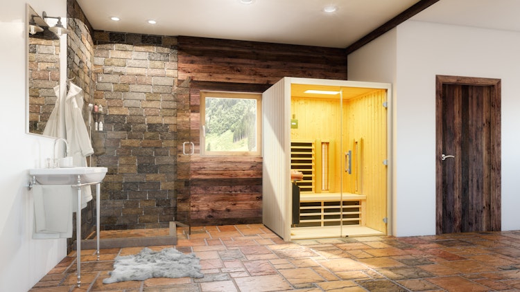 Infraworld Infrarotkabine TrioSol Glas 145 Fichte inkl. 5-teiligem gratis Zubehörset