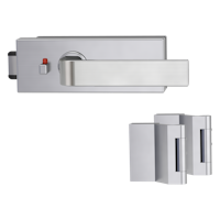 Griffwerk PURISTO S -Edelstahl matt Ganzglastürbeschlagset -3-teiliger Bandsatz -mit Griff DESM GRAPH -SG -smart2lock