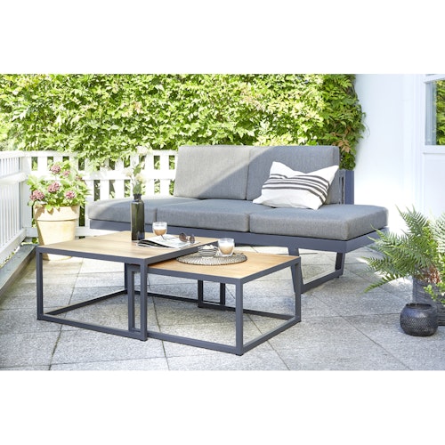 Diamond Garden 2er Set Loungetische NESTED eckig, Edelstahl Dunkelgrau / Premium Teak