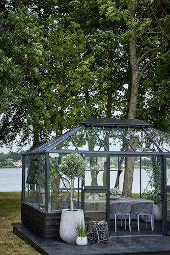 Juliana Gewächshaus Grand Oase anthrazit - 3 mm Sicherheitsglas - für Mauer - 13,0 m²