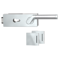 Griffwerk Glastürbeschlag PURISTO S mit Griff CORINNA PROF Profilzylinder Flüster 3-tlg. Bänder CORINNA Edelstahl poliert