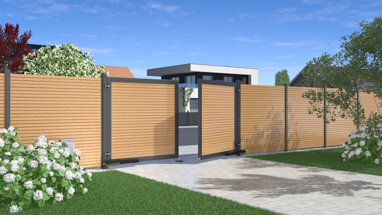 TraumGarten SYSTEM / DESIGN Alu Doppeltor auf Maß mit E-Antrieb