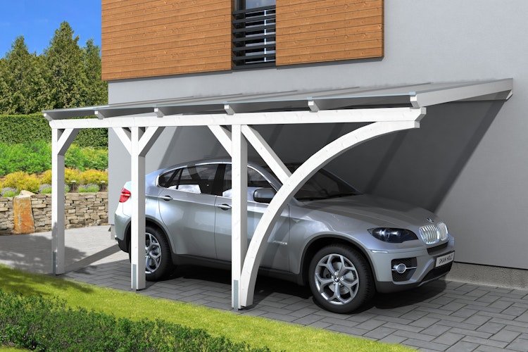 Skan Holz Wandanbau-Carport Eifel mit Einfahrtsbogen 300 x 541 cm