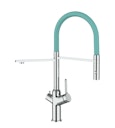 Vorschaubild 4 Wege Wasserhahn Küchenarmatur, BOD, mit 360° schwenkbarem Auslauf, abnehmbare 2 strahl Handbrause, Verchromt / Türkis