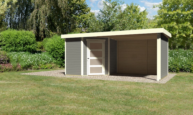 Karibu Woodfeeling Gartenhaus Schwandorf 3/5 inkl. 275 cm Schleppdach/Seiten- und Rückwand