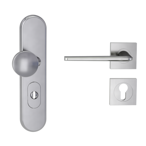 Griffwerk TITANO Kombi SB_882 ES1 (S2) -Edelstahl matt Kombi-Schutzbeschlag -Knopf/Drücker -mit Griff REMOTE -SG -eckig -L -ZA, 72mm -TS 38-50