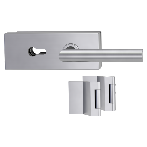 Edelstahl matt Ganzglastürbeschlagset -3-teiliger Bandsatz -mit Griff LUCIA PROF EM -PZ