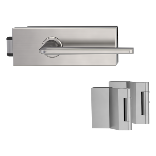 Griffwerk PURISTO S -Edelstahl matt Ganzglastürbeschlagset -3-teiliger Bandsatz -mit Griff REMOTE -SG -UV
