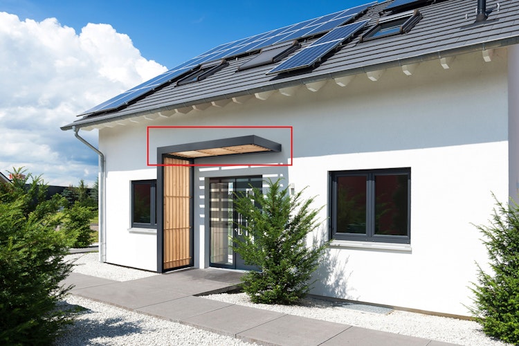 Gutta Rechteckvordach BS Timber 160 inkl. Wasserspeier und Sonderfarbe