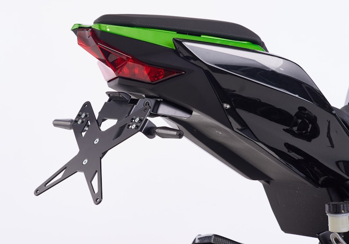 PROTECH X-SHAPE Kennzeichenhalter SET mit Reflektor und Beleuchtung Alu & Stahl Schwarz für KAWASAKI ZX-10R, ZX-10R SE, ZX-10RR