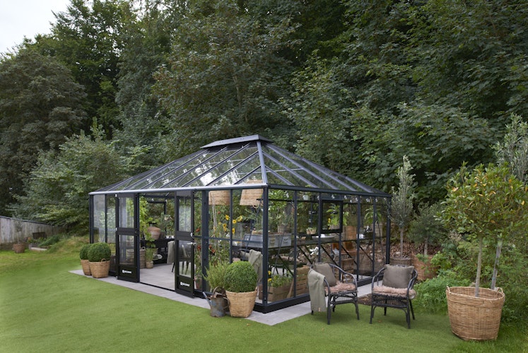 Juliana Gewächshaus Grand Oase anthrazit - 3 mm Sicherheitsglas - 25,6 m² inkl. gratis Fundamentrahmen im Wert von 849 €
