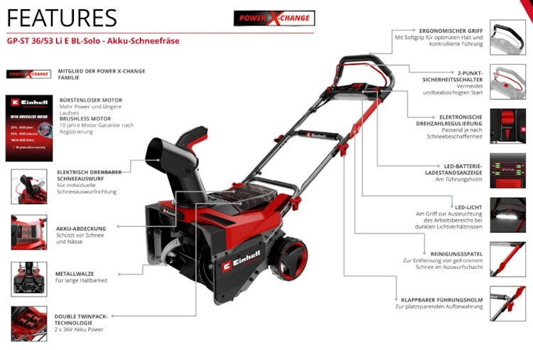 Einhell Akku - Schneefräse GP-ST 36/53 LI E BL-SOLO 3417021
