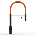Vorschaubild 5 Wege Wasserhahn Küchenarmatur, Edelstahl Massiv mit 360° schwenkbarem Auslauf, abnehmbare 2 strahl Handbrause, PVD Schwarz Matt / Orange
