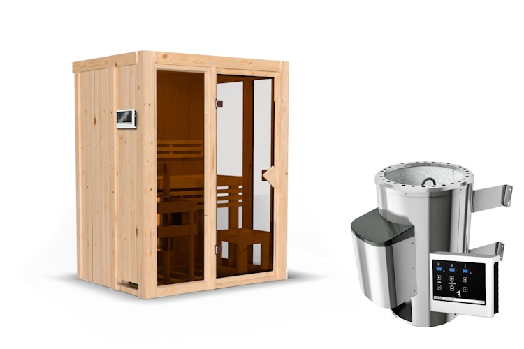 Karibu Sauna Indira 1 - 68 mm Systemsauna - 230 Volt Plug & Play Aktionsangebot inkl. gratis Sauna-Zubehörset im Wert von 234,94 €