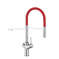3 Wege Wasserhahn Küchenarmatur, BOD, mit 360° schwenkbarem Auslauf, abnehmbare 2 strahl Handbrause, Verchromt / Rot
