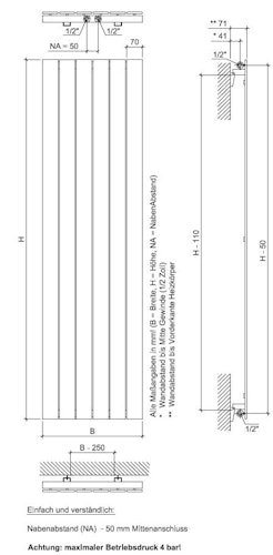 Ximax Raumheizkörper P1 anthrazit - mit Mittenanschluss
