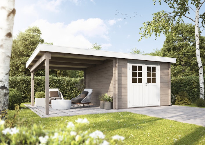 Wolff Finnhaus Gartenhaus Gerätehaus Pulti 34-B  Typ 2 mit 300 cm Seitendach C