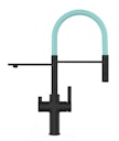 Vorschaubild 3 Wege Wasserhahn Küchenarmatur, FC, mit 360° schwenkbarem Auslauf, abnehmbare 2 strahl Handbrause, Schwarz Matt / Türkis