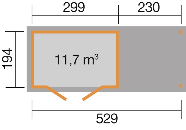 Weka Gartenhaus 321 B mit 230 cm Anbau - 19 mm