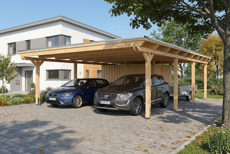 Skan Holz Emsland - Flachdach Doppelcarport aus Leimholz Breite 609 cm