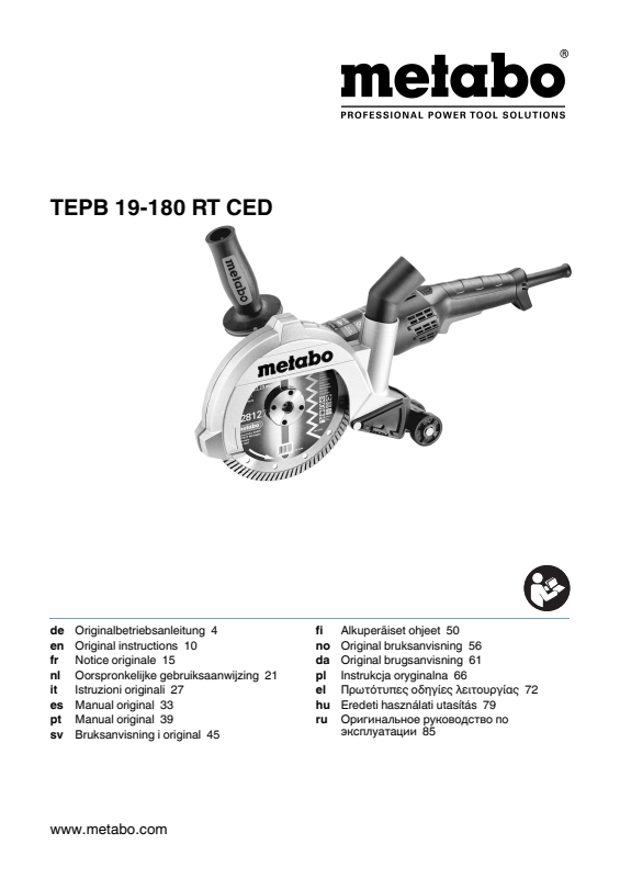 Bedienungsanleitung fÃ¼r Metabo Diamant-Trennsystem TEPB 19-180 RT CED