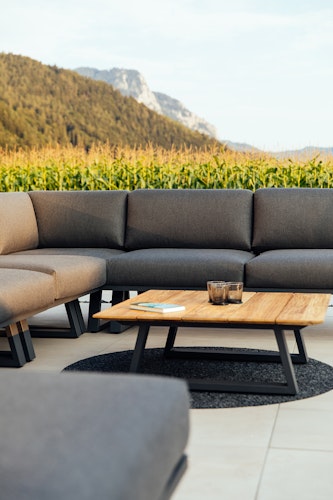 Diamond Garden Lounge-Set NORA Sun & Rain, Sofa + Hocker + Tisch, Aluminium / Teak / Tuvatextil (100 % Polyacryl)