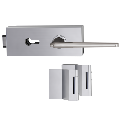 Griffwerk PURISTO S -Edelstahl matt Ganzglastürbeschlagset -3-teiliger Bandsatz -mit Griff REMOTE -SG -PZ