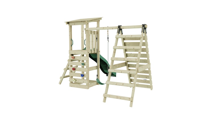 Rebo Spielturm Sevilla inkl. Einzelschaukel, Rutsche und Klettergerüst/Kletterwand - by Weka