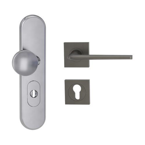 Griffwerk TITANO Kombi SB_882 ES1 (S2) -Edelstahl matt Kombi-Schutzbeschlag -Knopf/Drücker -mit Griff REMOTE -KGR -eckig -R -ZA, 72mm -TS 38-50