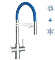 Kurzversion 47 cm - 5 Wege Wasserhahn Küchenarmatur, Edelstahl Massiv mit 360° schwenkbarem Auslauf, abnehmbare 2 strahl Handbrause, Gebürstet / Blau