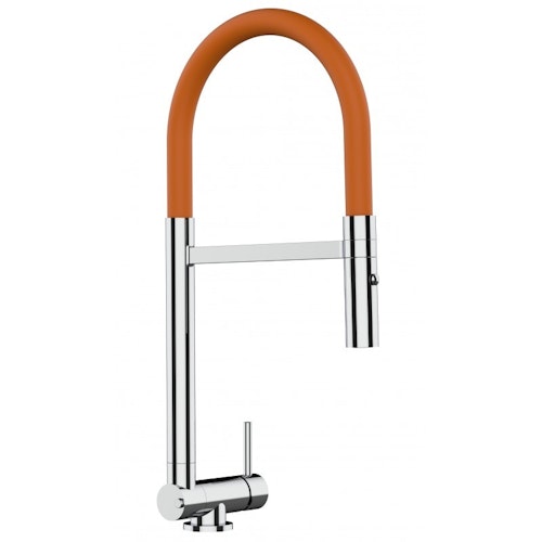 Wasserhahn Vorfenster Küchenarmatur, Umklappbar 4,5 CM, mit 360° schwenkbarem Auslauf, abnehmbare 2 strahl Handbrause, Verchromt / Orange