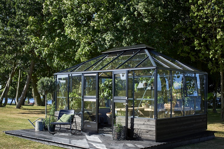 Juliana Gewächshaus Grand Oase anthrazit - 3 mm Sicherheitsglas - für Mauer - 13,0 m²