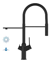4 Wege Wasserhahn Küchenarmatur, BOD, mit 360° schwenkbarem Auslauf, abnehmbare 2 strahl Handbrause, Schwarz Matt / Schwarz