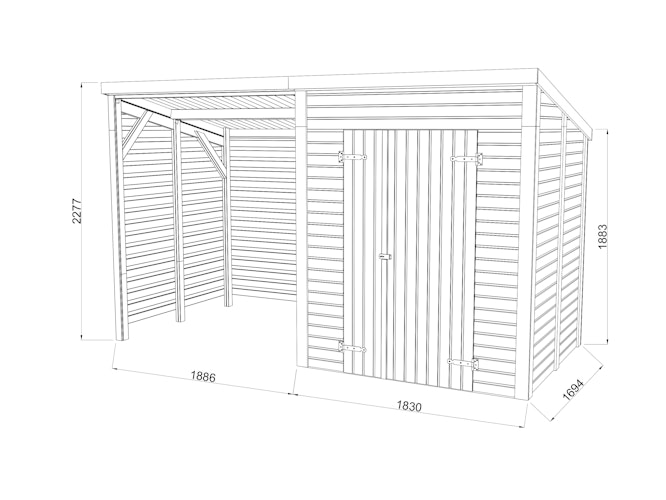 Palmako Gerätehaus Leif 3,0 m² + 2,9 m² Anbau - 16 mm
