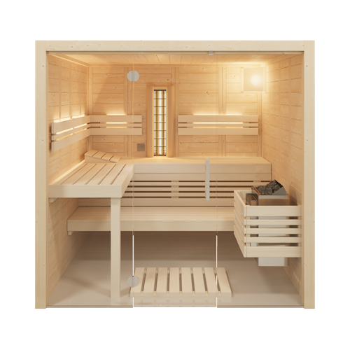 Infraworld Sauna Solido Glas Complete 212 - 40 mm Multifunktionssauna inkl. 5-teiligem gratis Zubehörset