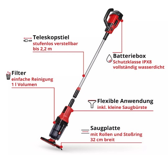 EInhell Akku-Poolsauger GE-PV 18/42 Li T-Solo 3424400