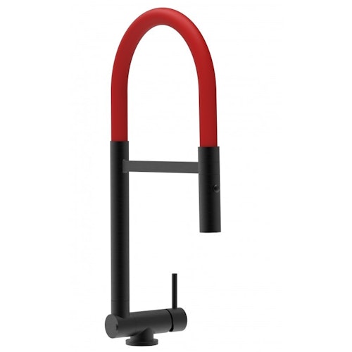 Wasserhahn Vorfenster Küchenarmatur, Umklappbar 4,5 CM, mit 360° schwenkbarem Auslauf, abnehmbare 2 strahl Handbrause, Schwarz Matt / Rot