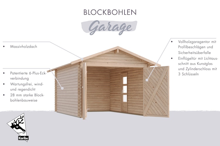 Karibu Garage Blockhausgarage 28 mm natur