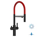 Vorschaubild 4 Wege Wasserhahn Küchenarmatur, FC, mit 360° schwenkbarem Auslauf, abnehmbare 2 strahl Handbrause, Schwarz Matt / Rot