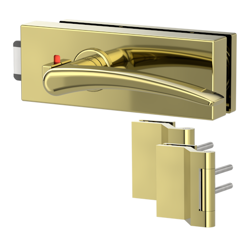 Griffwerk Glastürbeschlag PURISTO S mit Griff MARISA PROF smart2lock Flüster 3-tlg. Bänder MARISA Messing-Optik