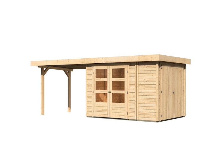 Karibu Woodfeeling Gartenhaus Retola 2/3/4/5/6 inkl. Anbauschrank u. 280 cm Schleppdach