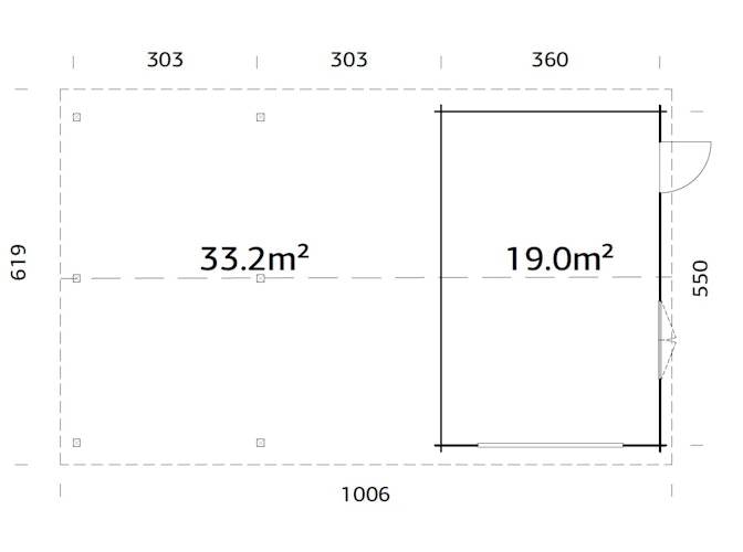 Palmako Garage Roger 19,0 + 33,2 m² - 44 mm - ohne Tor